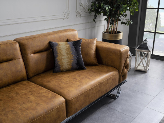 Four-seater sofa 4-seater sofas faux leather brown living room luxury