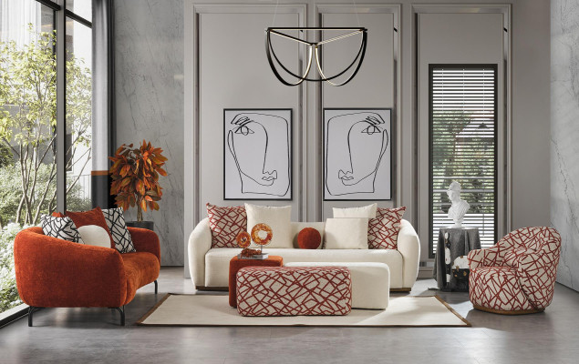 Complete couch set sofa suite sofa 431 orange fabric 4-piece group