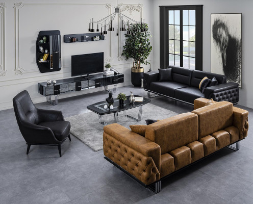 Chesterfield Sofa Set Sofa 431 Seater Faux Leather Sofas Black