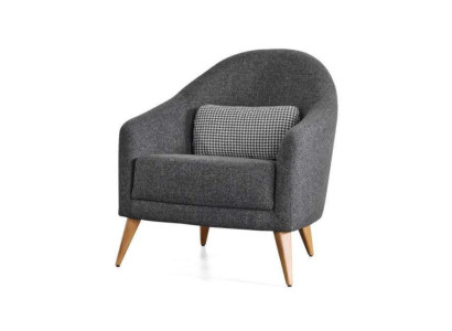 Designer soft armchair, gray color, luxury living room, upholstery, textile, lounge club.