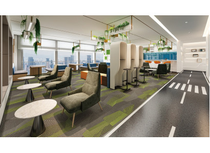 Phone booth, padded partition, padded furniture, equipment, office, office.