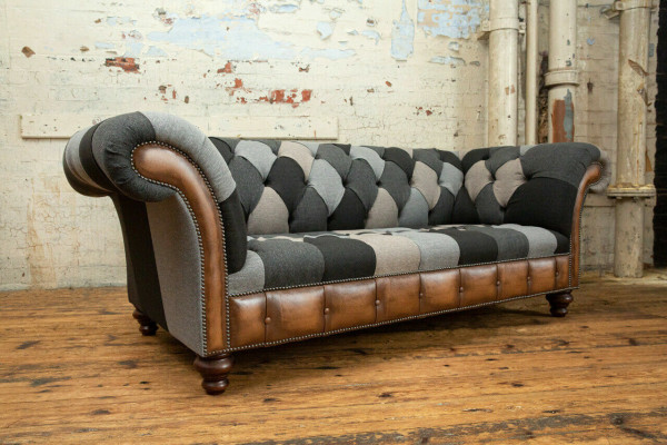 Chesterfield Design Couch 3-Seater Sofa Fabric Sofa Seat Cushion Sofas