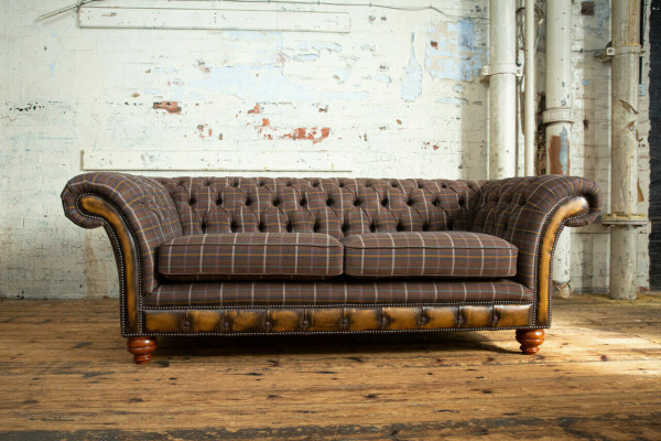 Classic Chesterfield Sofa 3-Seater Design Sofas Upholstered Couches Leather Brown