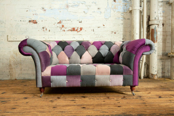 Chesterfield 2-seater sofa textile couch upholstery design colorful sofas
