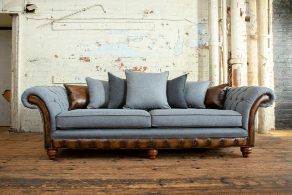 Classic Chesterfield Design Sofa 4-Seater Couch Upholstery Luxury Textile Sofas