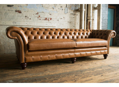 Brown Chesterfield Sofa Luxury 4-Seater Couch Upholstery Fabric Seater