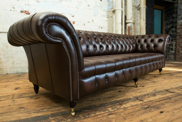 Classic Chesterfield Leather Upholstery Luxury Sofa Design Couch Sofas 4-Seater New