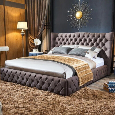 Brown Chesterfield Bed Bedroom Textile Beds Velvet Big Hotel Beds