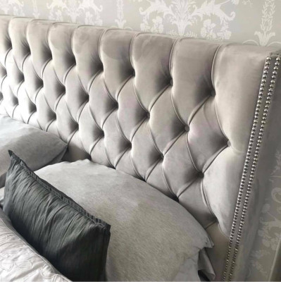 Large fabric bed Chesterfield design upholstered textile designer double beds