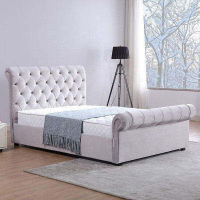 Classic velvet textile double bed hotel beds upholstered bedroom 180x200 cm