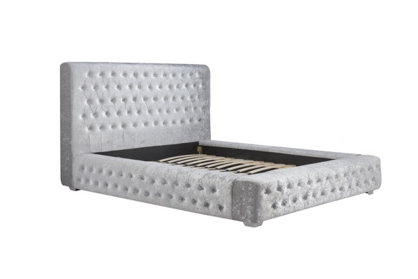 Gray Chesterfield bed with high headboard designer double bed