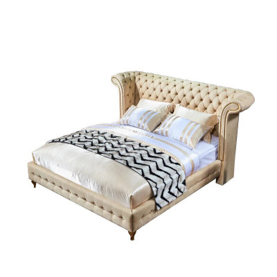 Chesterfield Design Upholstered English Double Bed Beige 140/160/180x200 cm