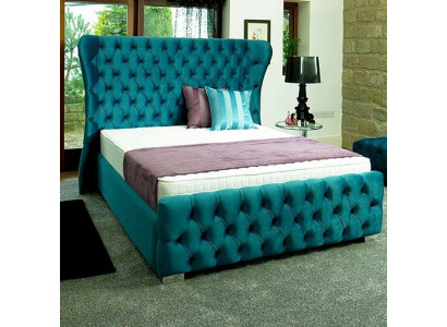 Chesterfield Turkish Green Designer Bed Bedroom Textile Leather Upholstery 180x200 cm