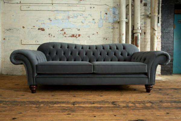 Big Sofa 4-Seater Couch Chesterfield Upholstery Seat Set Fabric Textile New Grey