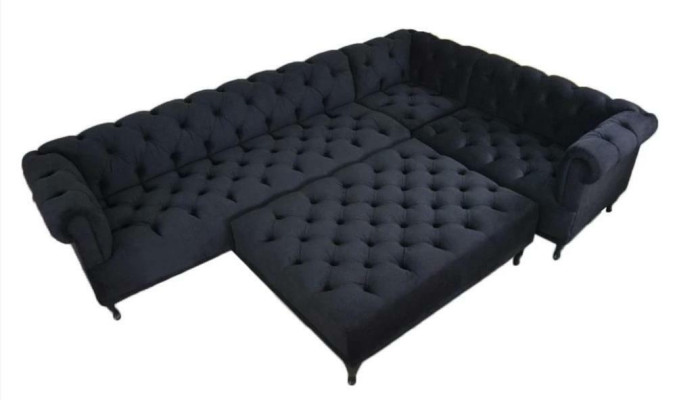 Chesterfield design corner sofa upholstered corner suite + ottoman corner couch