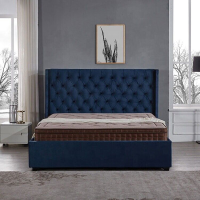 Royal blue bedroom bed upholstery double beds Chesterfield design