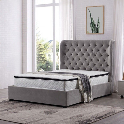 Luxurious Gray Designer Double Bed Upholstered Furniture Beds