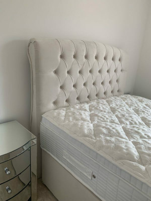 Large Beige Chesterfield Double Bed Luxury Modern Beds