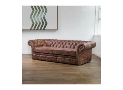 Brown Chesterfield 3-Seater Classic Luxury Baroque Sofa Textile Leather Couch Style