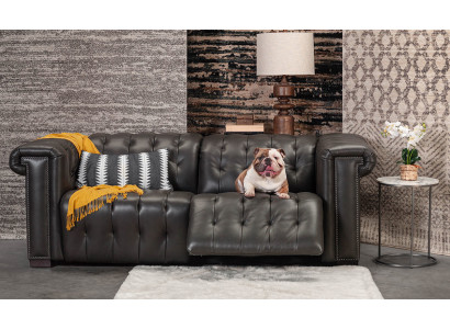 Designer Black Chesterfield Three-Seater Living Room Couch