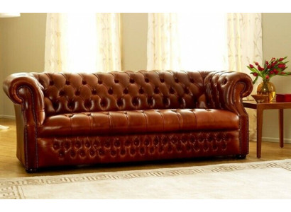 Brown Chesterfield three-seater designer sofa stylish couch