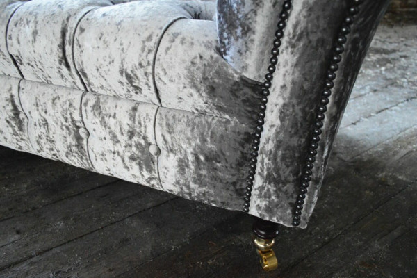Three-seater silver couch upholstered design sofa 3-seater Chesterfield sofa