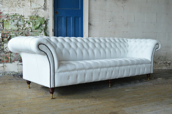 Classic Chesterfield Couch 4-Seater Sofa Couch Velvet Leather Design big white