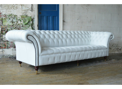 Classic Chesterfield Couch 4-Seater Sofa Couch Velvet Leather Design big white
