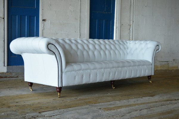 Classic Chesterfield Couch 4-Seater Sofa Couch Velvet Leather Design big white