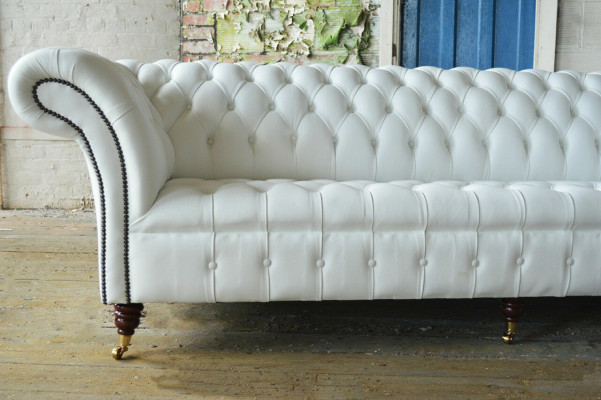 Classic Chesterfield Couch 4-Seater Sofa Couch Velvet Leather Design big white