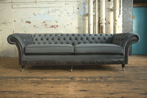 Classic Chesterfield Couch 4-Seater Sofa Couch Velvet Leather Design Black New