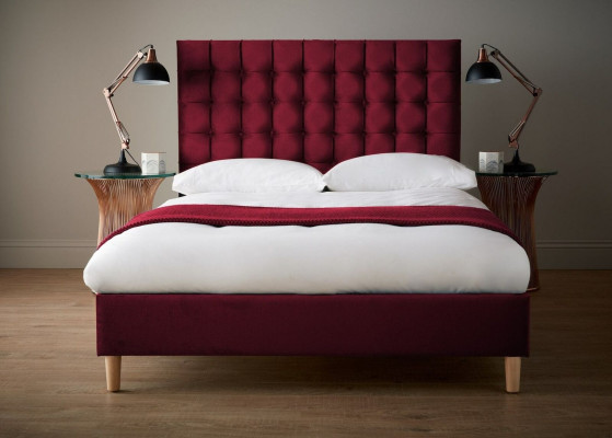 Red luxury velvet textile bed double design Chesterfield 180x200cm beds new