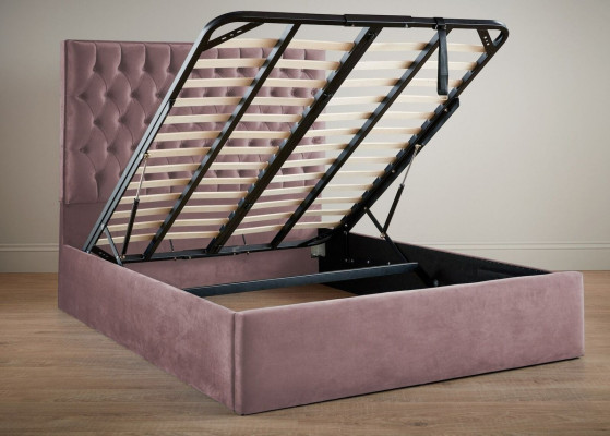 Pink designer Chesterfield double bed, designer bedroom bed