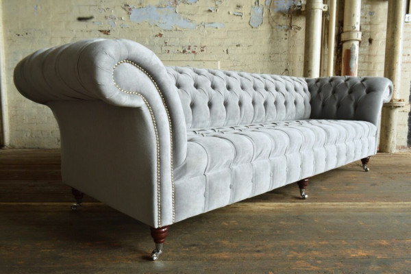 Classic Chesterfield Sofa 4-Seater Sofas Couches Leather Gray Design Upholstery