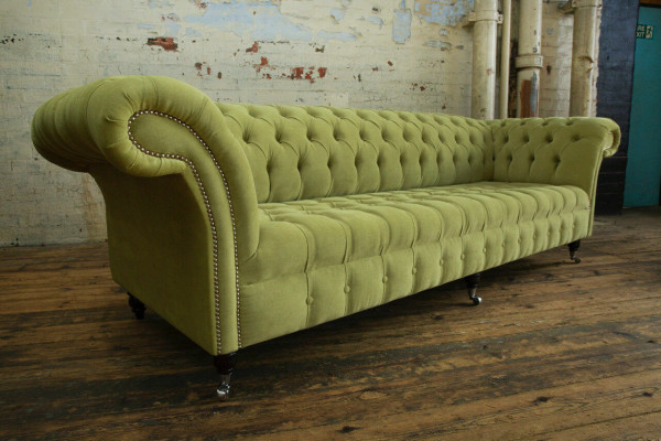 Classic Chesterfield Sofa 4-Seater Sofas Couches Leather Green Design Upholstery