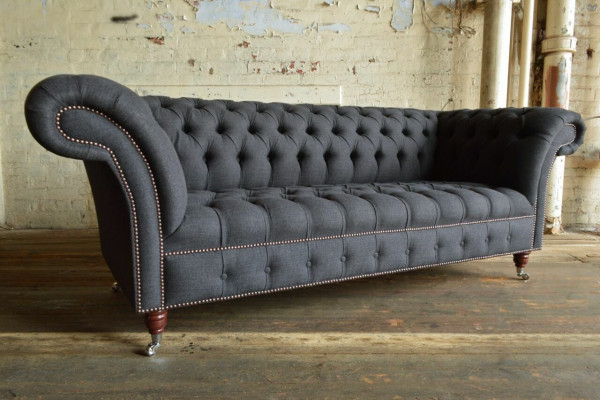 Gray Chesterfield Three-Seater Luxury Living Room Sofa
