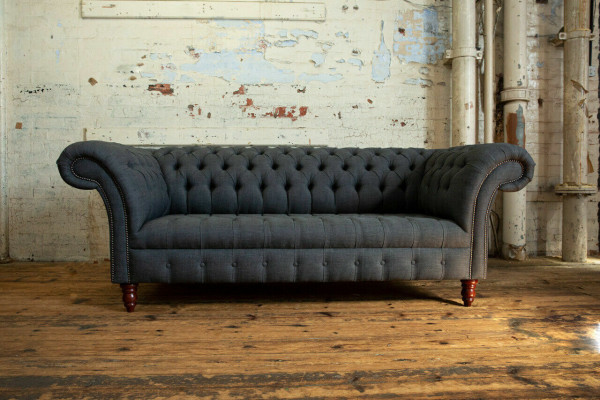 Gray textile sofa gray Chesterfield three-seater luxury living room couch
