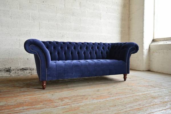 Blue Chesterfield Sofa Couch Design Upholstered Sofas Couches Fabric Textile Leather