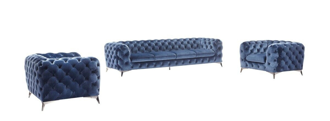 Blue Chesterfield Couch Upholstery Suite Textile 2+2 Designer Furniture