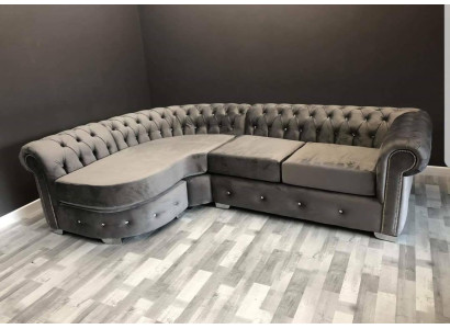 Gray living room couch Chesterfield upholstered seating set corner group