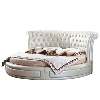 Round Bed Chesterfield Designer Round Bedroom Textile Leather Upholstered Beds