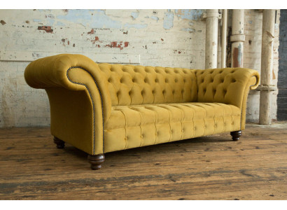 Yellow Designer Chesterfield Three-seater Luxury 3-Seater Couch Living Room Sofa