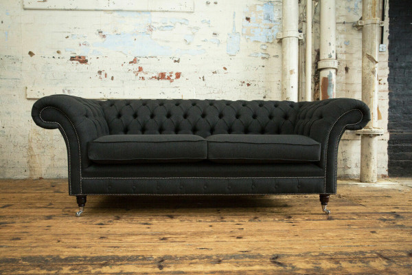 Black Modern Three-Seater Chesterfield Luxury Sofa