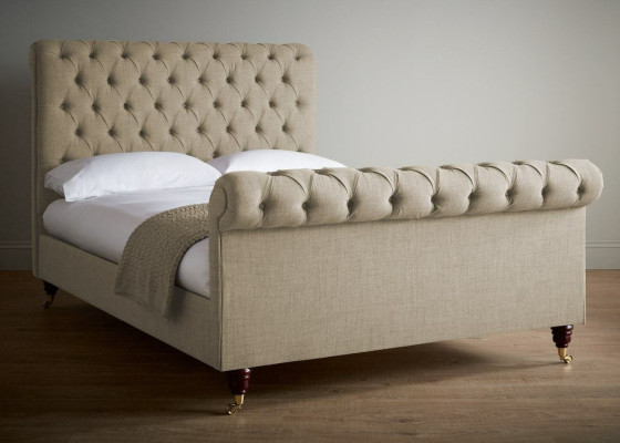 Beige luxury Chesterfield double bed designer bedroom bed