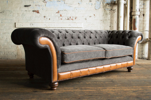 Gray-brown Chesterfield 3-seater luxury living room couch