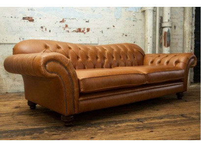 Brown Chesterfield Three-Seater Luxury Living Room Couch