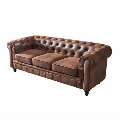 Brown luxury Chesterfield 3-seater designer living room couch