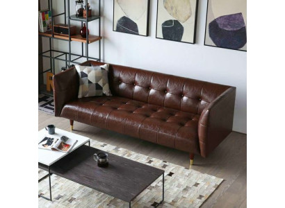 Brown Chesterfield Luxury 3-Seater Leather Living Room Sofa