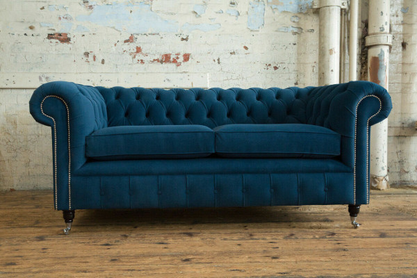 Blue luxury Chesterfield upholstered three-seater designer 3-seater couch
