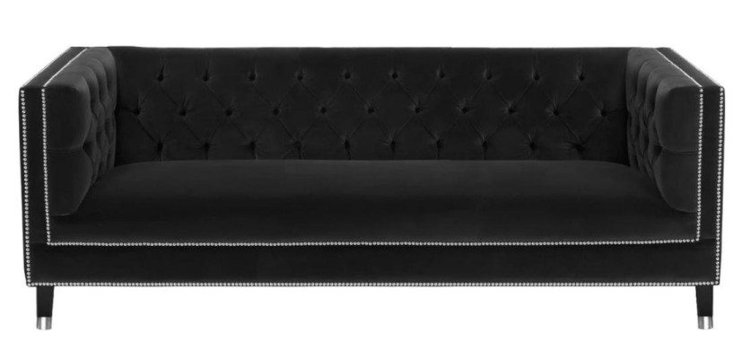 Luxury black fabric sofa velvet three-seater upholstery furniture hotel living room practice